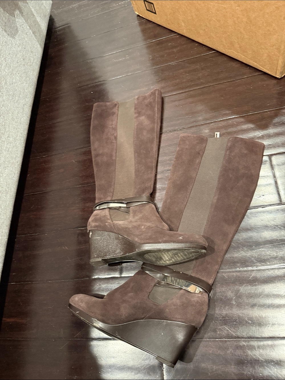 Calvin Klein Brown Wedge Boots - Size 8 Wide Calf